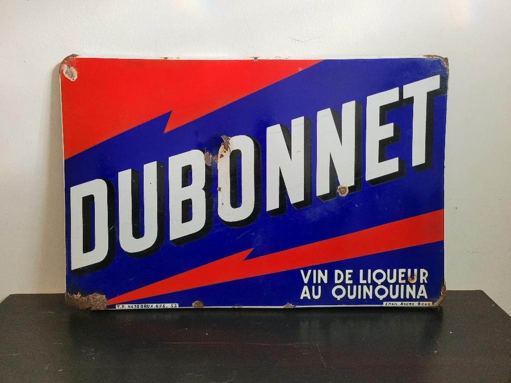 Oude geëmailleerde reclameplaat van Dubonnet, Verzamelen, Ophalen of Verzenden, Gebruikt, Reclamebord