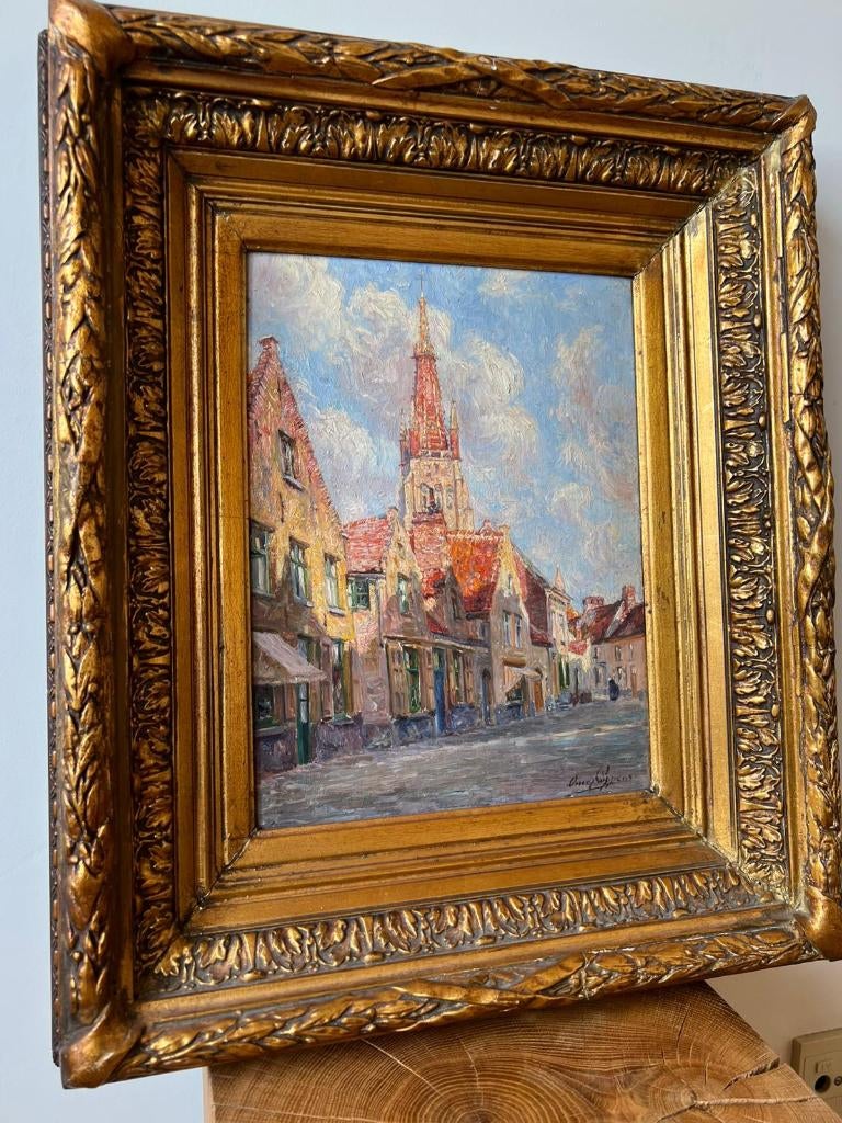 Omer Coppens - Paysage urbain ensoleillé, Antiquités & Art, Enlèvement