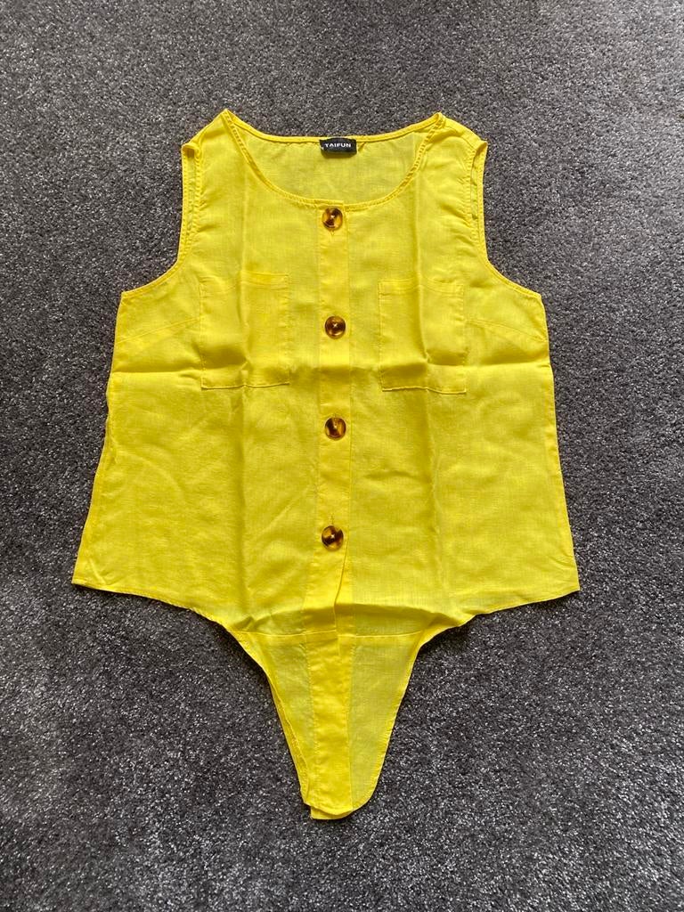 Geel linnen bloesje Taifun maat 38, Ophalen of Verzenden, Zo goed als nieuw, Maat 38/40 (M), Geel