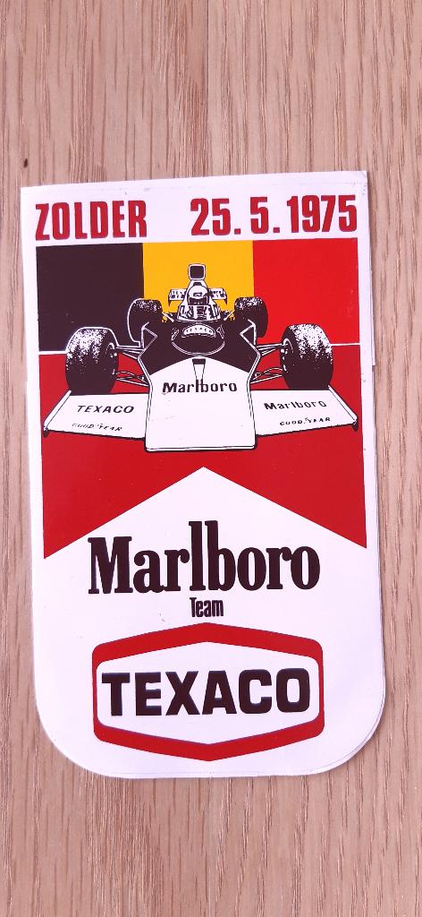 sticker  Marlboro Team Texaco + Zolder Circuit 25/5/1975, Verzamelen, Ophalen of Verzenden, Zo goed als nieuw, Sport