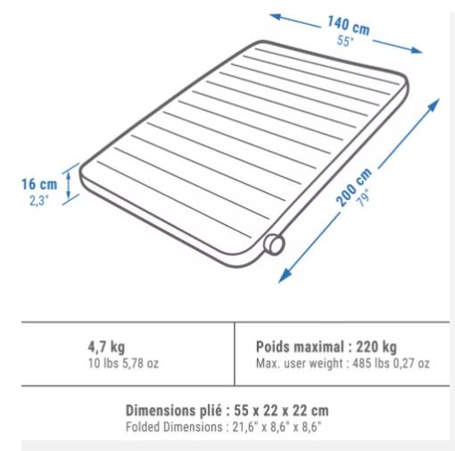 Luchtmatras Quechua, Ophalen, Zo goed als nieuw, 2-persoons