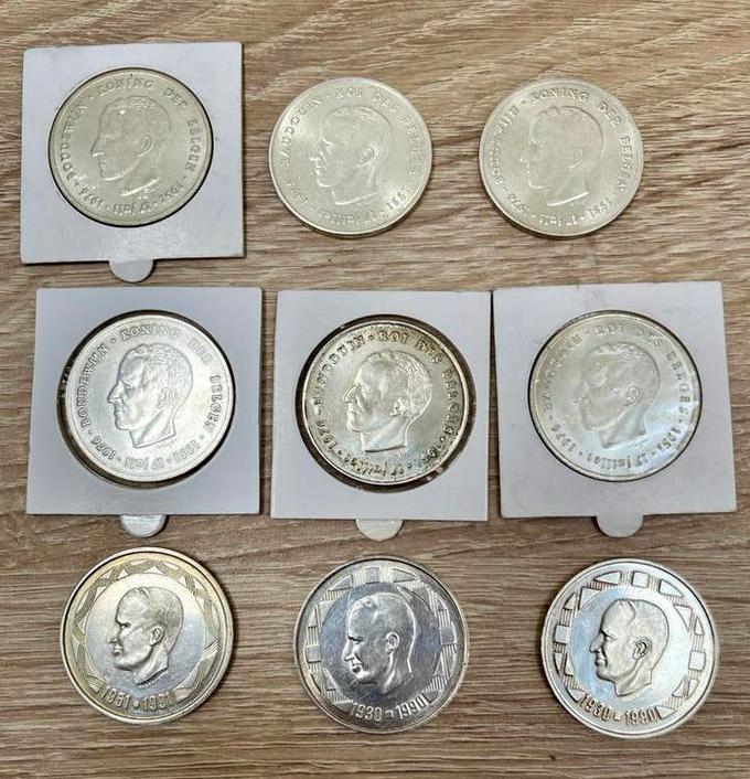 9 stuks Belgische .835 zilver munten, Ophalen, Zilver