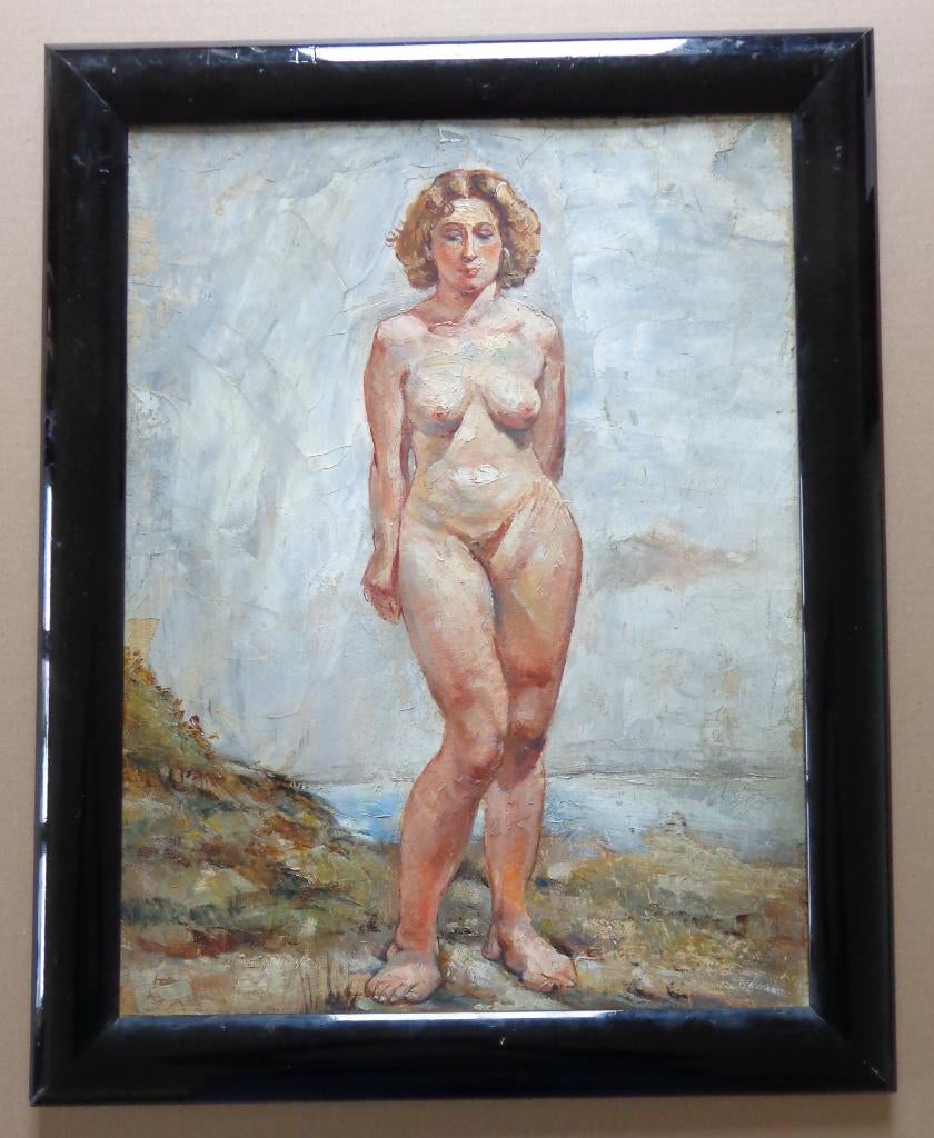ONBEKEND / STAANDE NAAKTE VROUW / OLIEVERF / 58x46cm / KADER, Antiquités & Art, Enlèvement ou Envoi