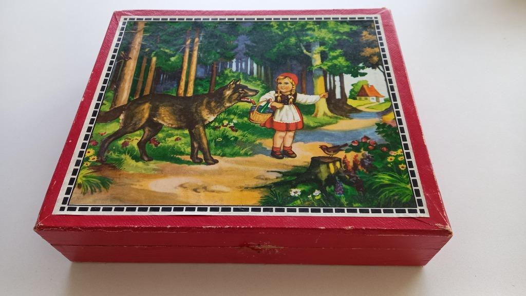 vintage houten puzzelblokkendoos/sprookjes, Ophalen of Verzenden