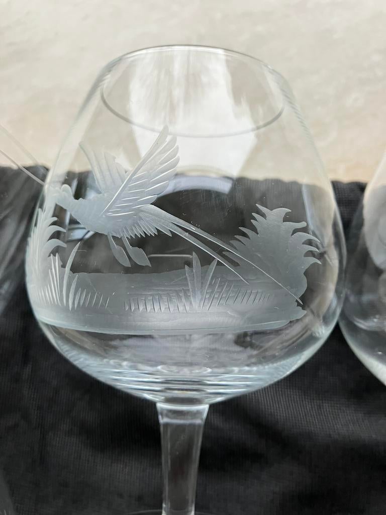 6 Met jachttafereel gegraveerde COGNACGLAZEN., Ophalen of Verzenden