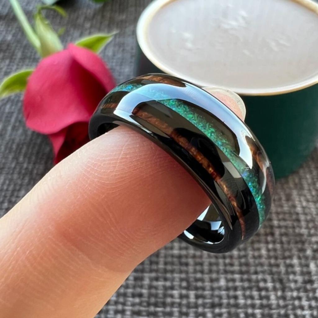 Trouwringen wolfraam - Finn - Zwart, hout en groen opaal, Overige materialen, Overige kleuren, Verzenden, Nieuw