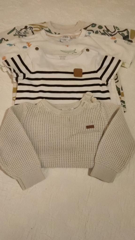 Lot de 3 T-shirt et 1 pull - 9 mois - 80 cm, Garçon, Enlèvement ou Envoi, Utilisé, Chemisette ou Manches longues