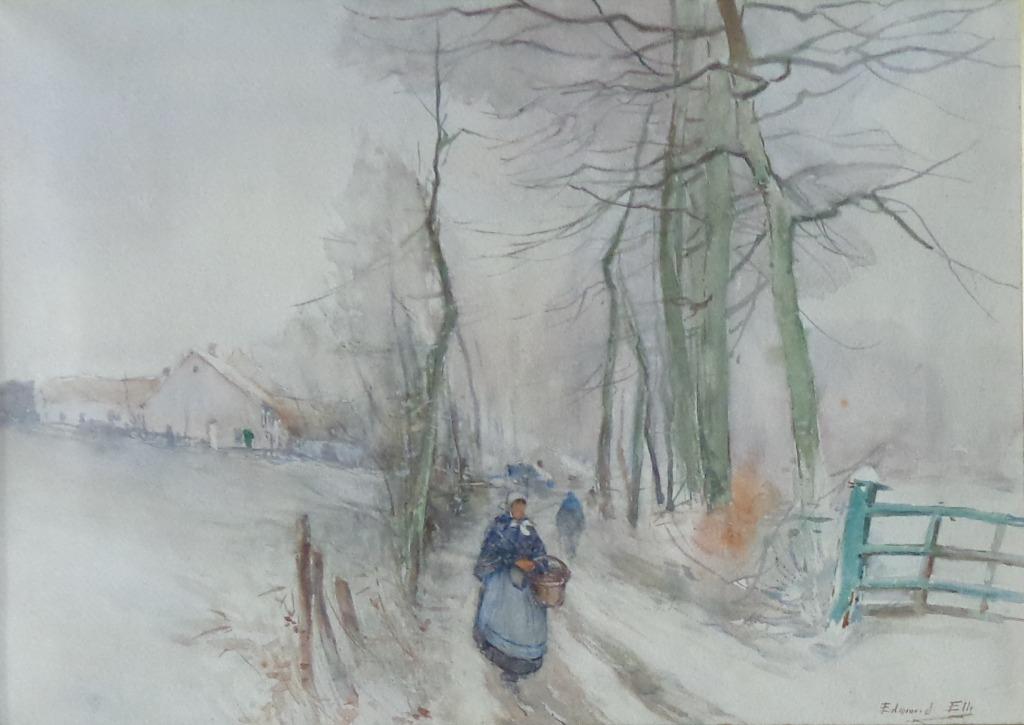 EDOUARD ELLE / VILLAGE SOUS NEIGE / ORIGINEEL WERK / 61x77cm, Enlèvement