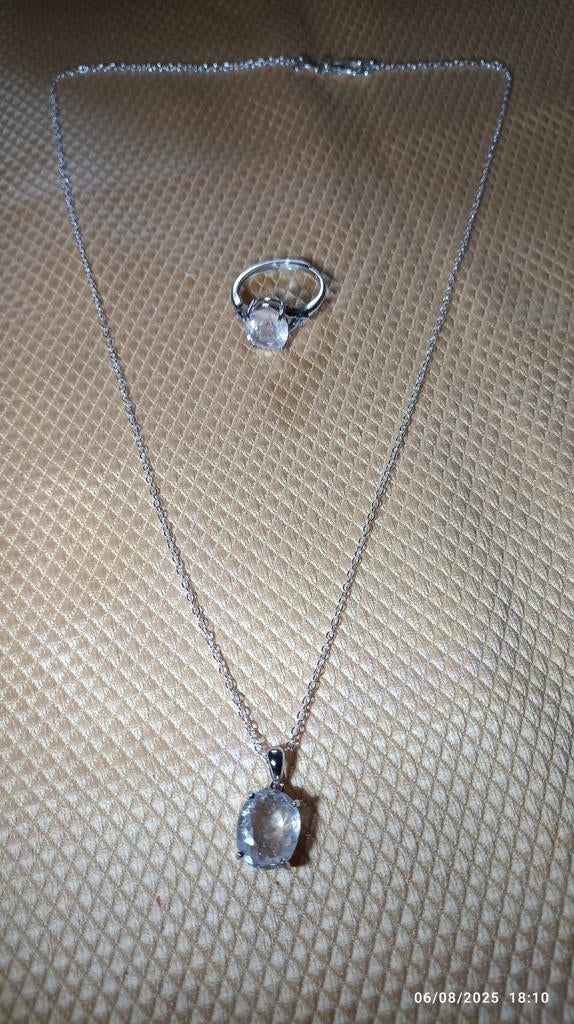 Parure en argent massif avec pierre morganite, Neuf, Enlèvement ou Envoi, Réglable, Argent