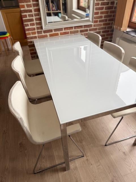 Table de salle à mange/6 chaises en cuir, Maison & Meubles, Enlèvement, Utilisé, Moderne, 4 à 6 chaises