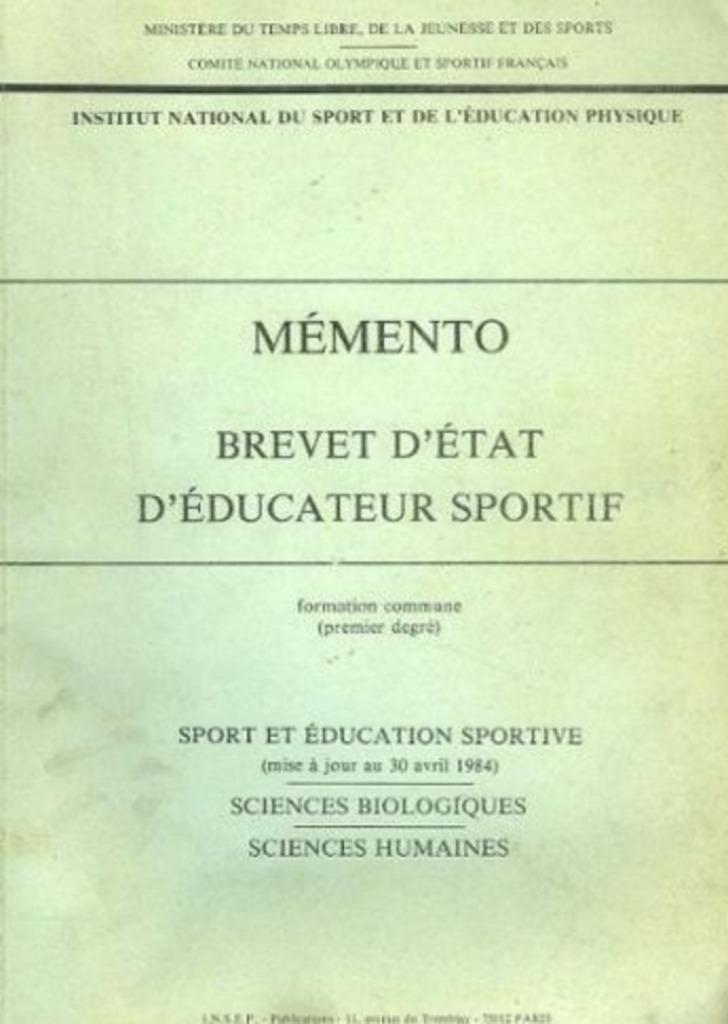 Memento Brevet d'état d'éducateur sportif, Livres, Enlèvement ou Envoi, Utilisé