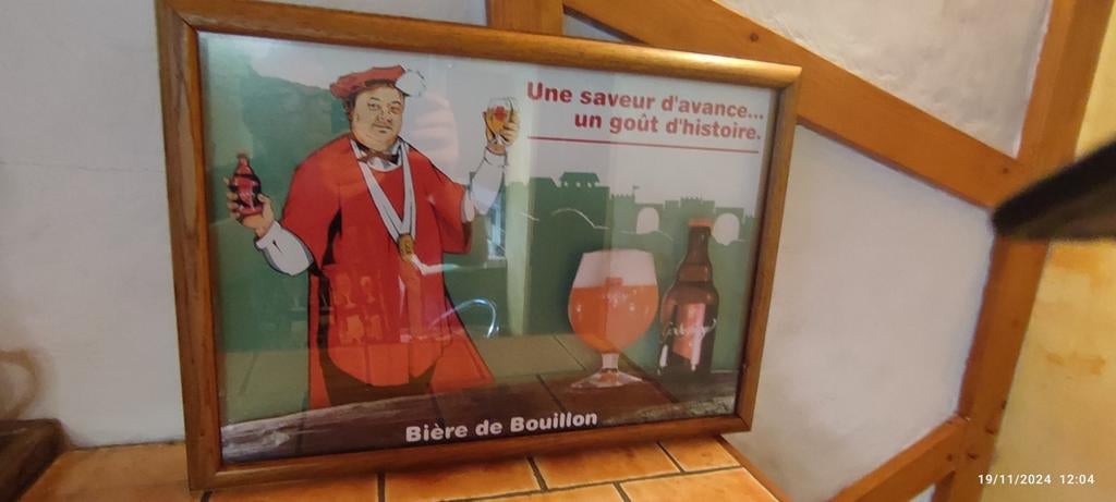 Cadre en relief GODEFROY Bière de Bouillon ., Collections, Marques de bière, Enlèvement, Utilisé, Panneau, Plaque ou Plaquette publicitaire