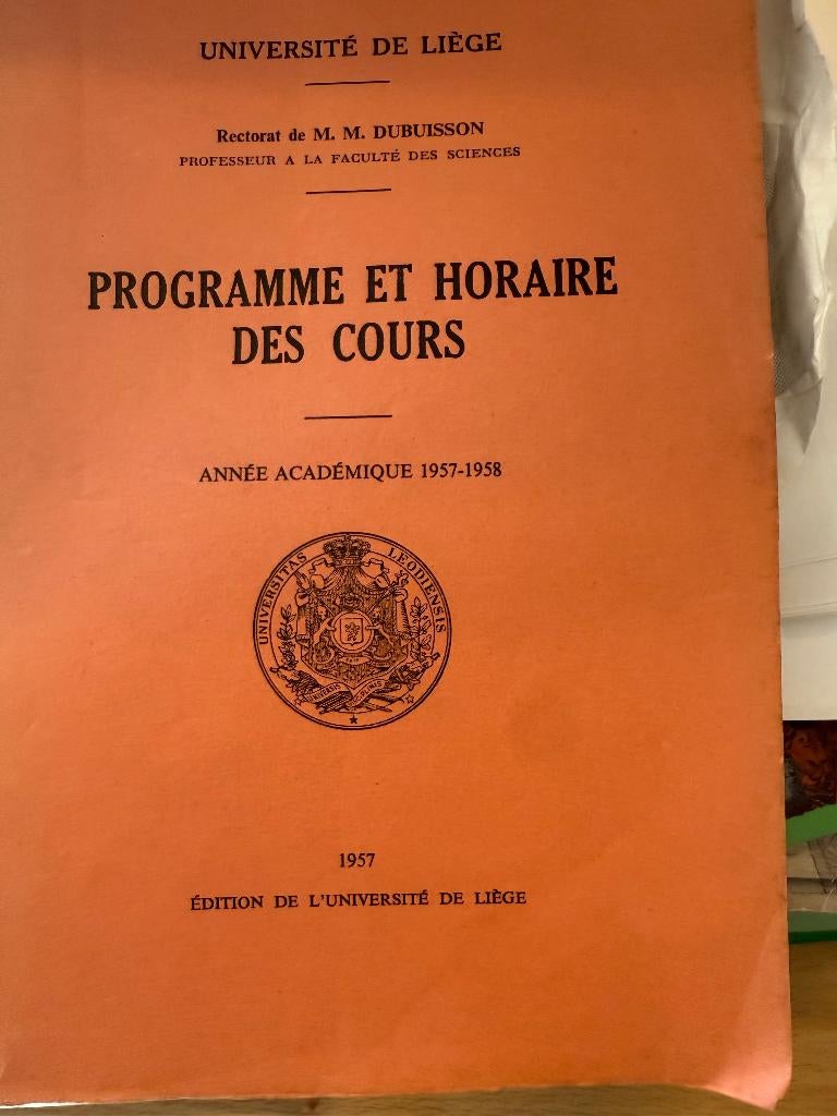 Universiteit van Luik, programma en cursusrooster, 1957-58, Verzenden, Université de Liège
