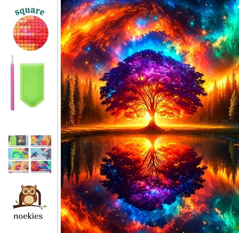 nr 67 Diamond Painting spiegel boom 50x40cm (vierkant), Hobby en Vrije tijd, Knutselen, Ophalen of Verzenden, Nieuw, Knutselwerk