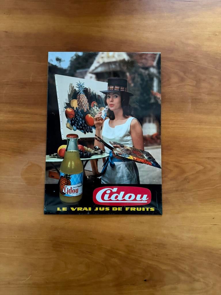 1960s Blikken reclamebord CIDOU Fruitsappen, Ophalen of Verzenden, Zo goed als nieuw, Reclamebord