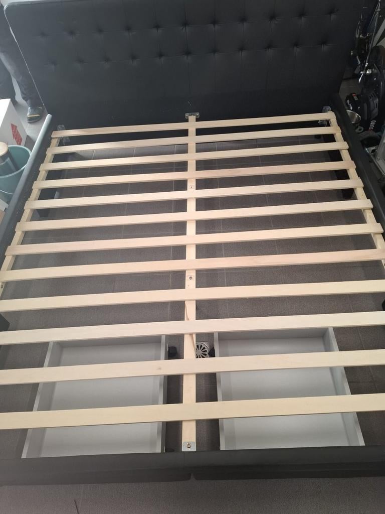 Bed met schoven onder, Ophalen, Gebruikt, Tweepersoons, Bedbodem