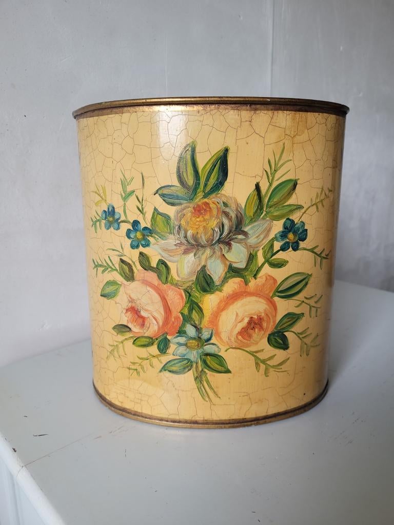 Gestileerde metaal/handgeschilderde papieren mand, Huis en Inrichting, Ophalen of Verzenden, Metaal