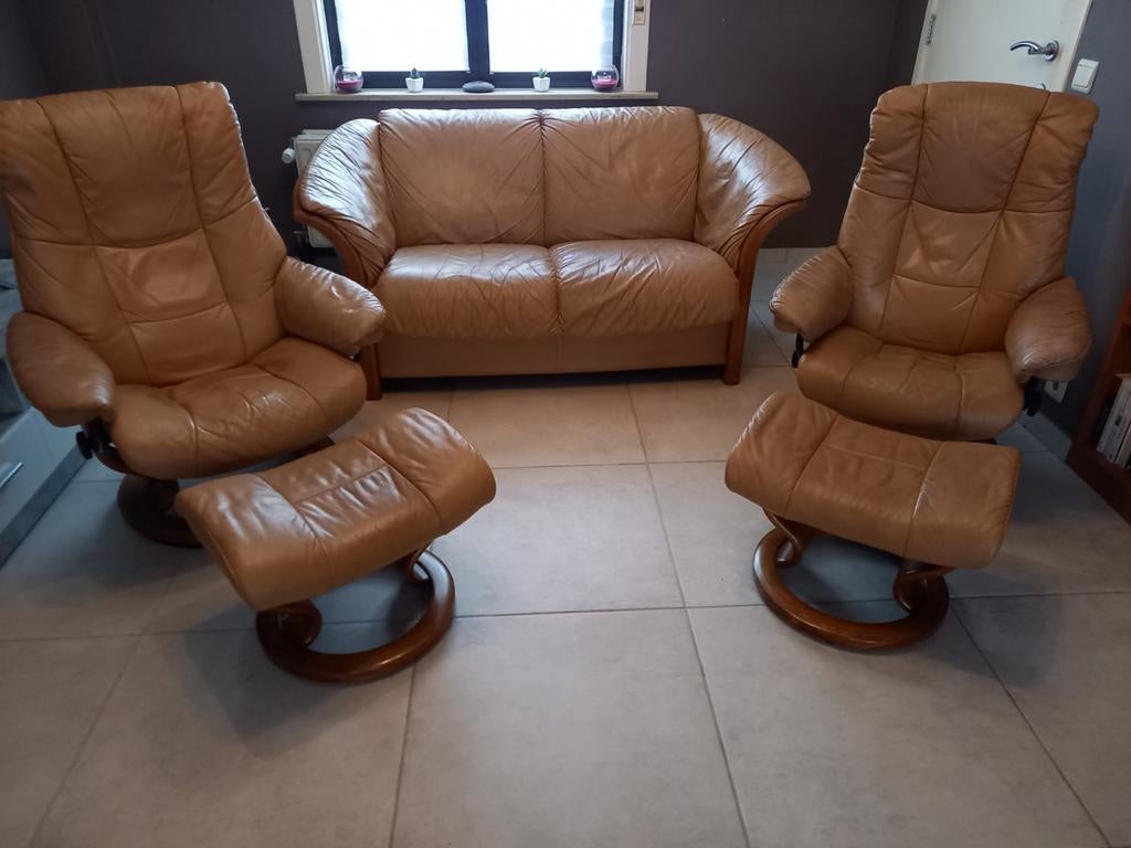 Stressless zitkamerbank, Huis en Inrichting, Fauteuils, Hout, Leer