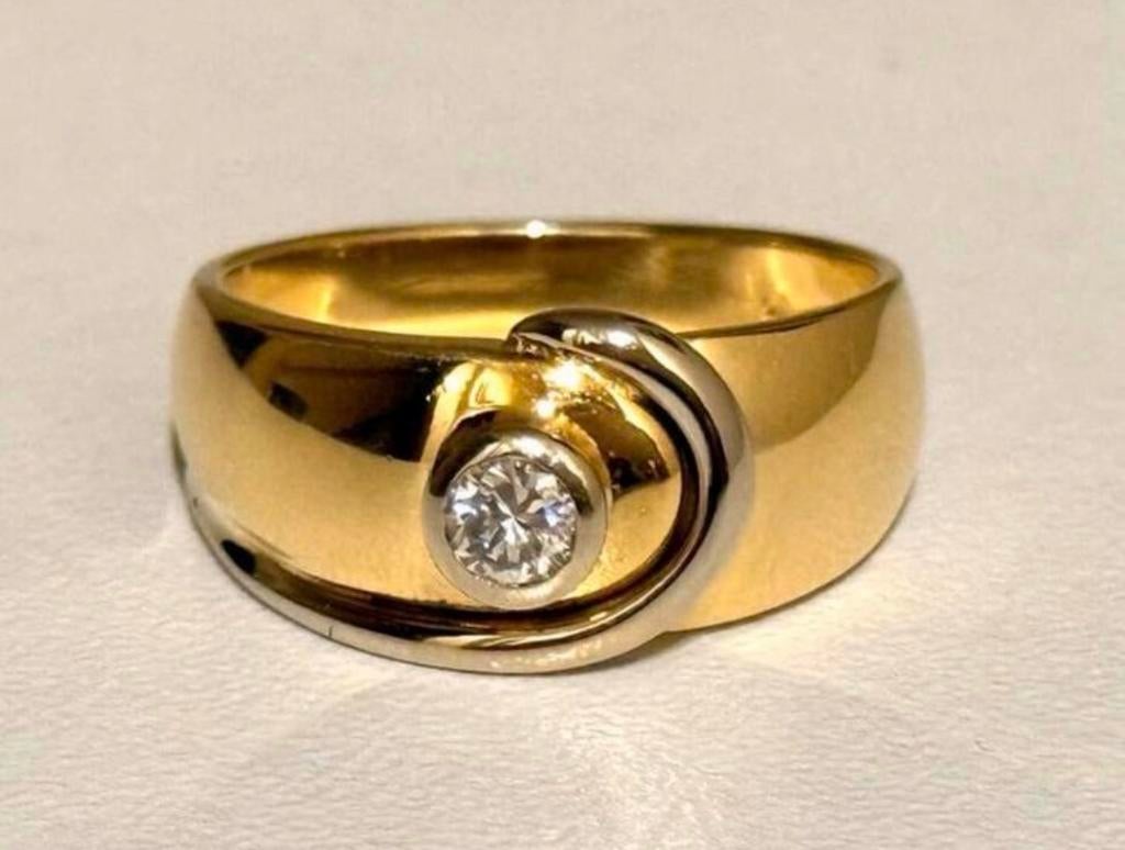 Ring 18 karaat goud 5,9 gram met natuurlijke VS1 diamant!, Bijoux, Sacs & Beauté, Bagues, Or, 17 à 18, Jaune, Enlèvement ou Envoi