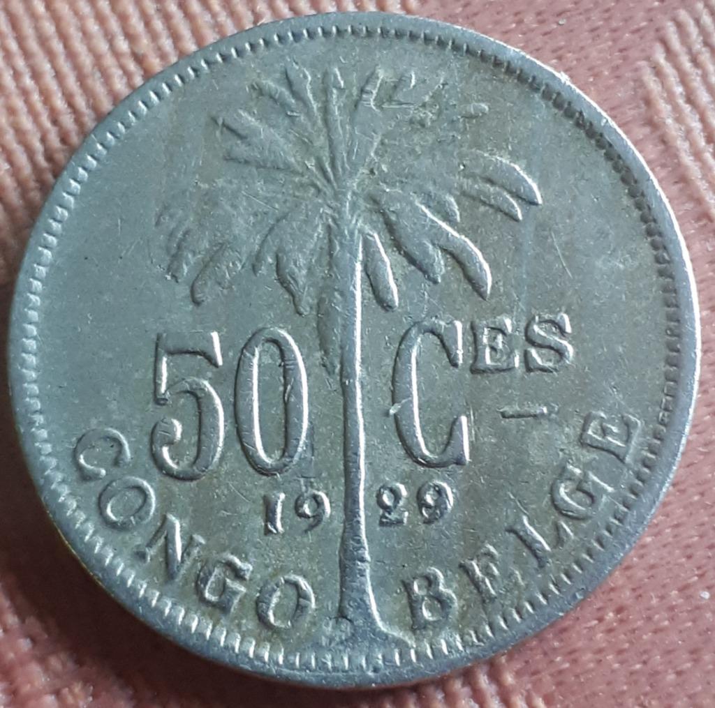 BELGISCH CONGO: VERY Rare 50 CENTIMES 1929/8 overdate FR, Verzenden, Overig, Losse munt