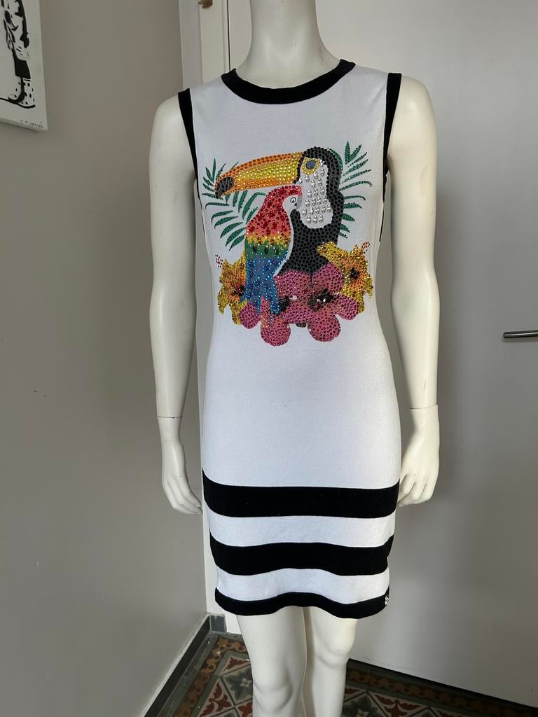 Philippe Plein jurk met patroon en strass, Kleding | Dames, Jurken, Gedragen, Maat 38/40 (M), Overige kleuren, Boven de knie, Ophalen of Verzenden