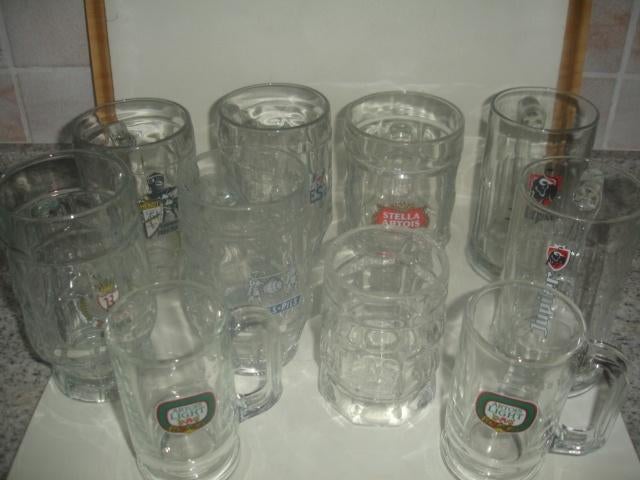 Bierpotten Jupiler, Stella, Maes enz.. € 1,50 stuk, Verzamelen, Biermerken, Zo goed als nieuw, Glas of Glazen, Overige merken