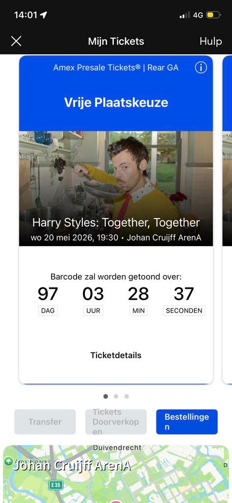 Harry Styles Ticket Rear GA 20 mei, Eén persoon, Mei