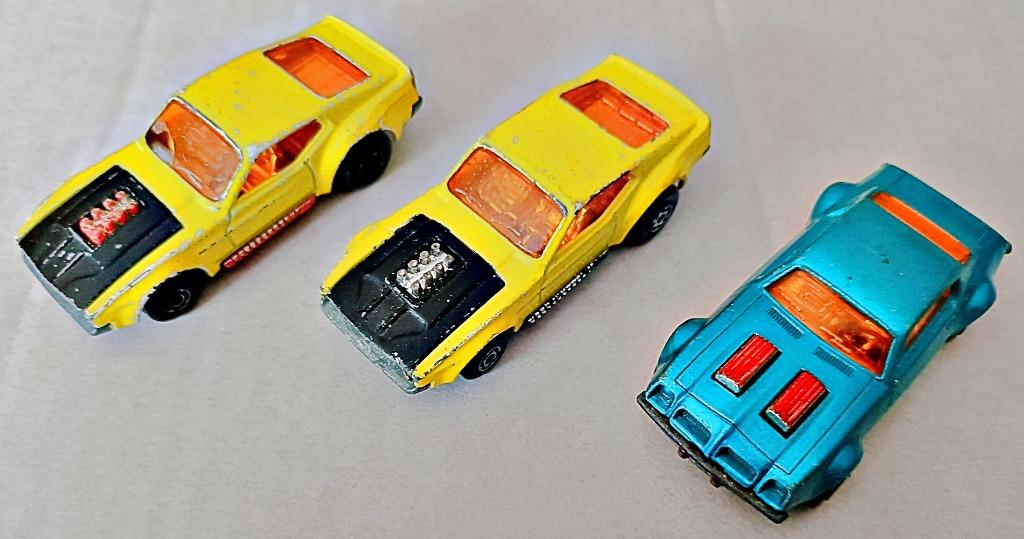 2 Matchbox Boss Mustang 44, 1972 + Pontiac Firebird 4, 1975, Enlèvement ou Envoi, Utilisé, Voiture, Matchbox