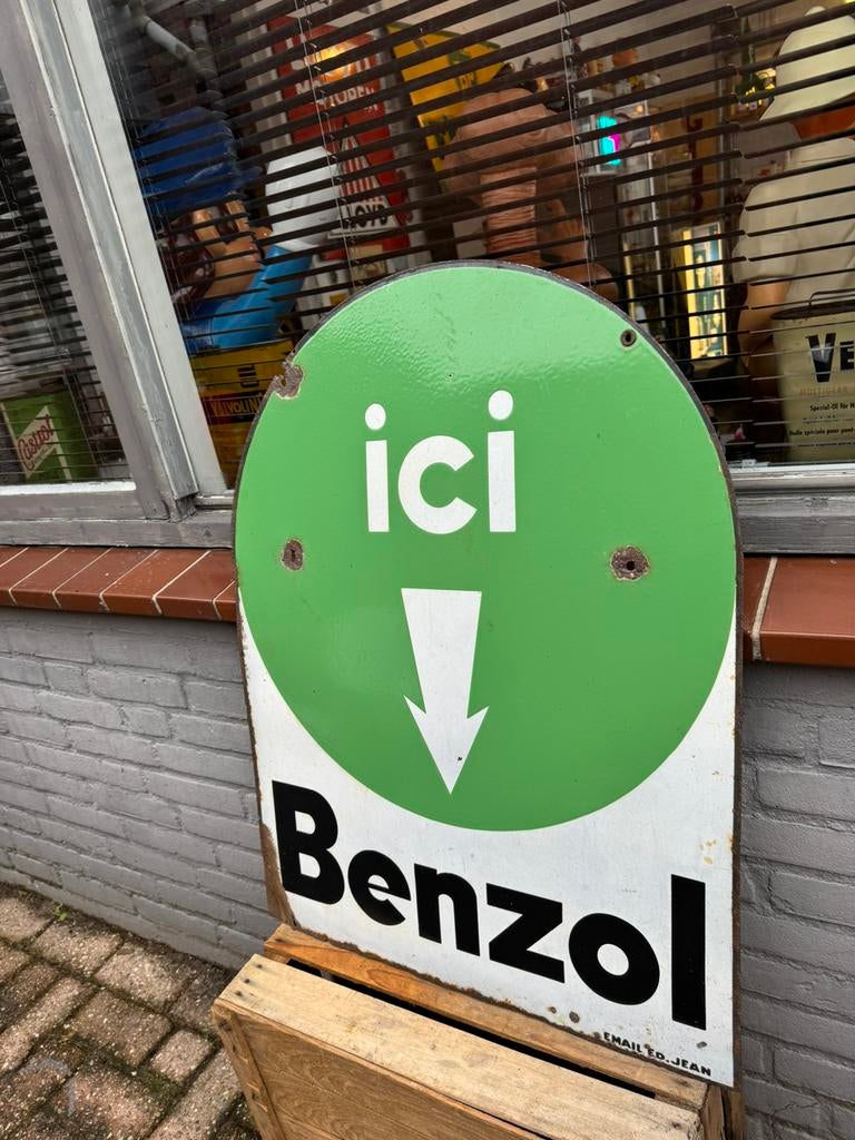 Benzol BP oud emaille garage reclamebord, Verzamelen, Ophalen of Verzenden, Gebruikt, Reclamebord