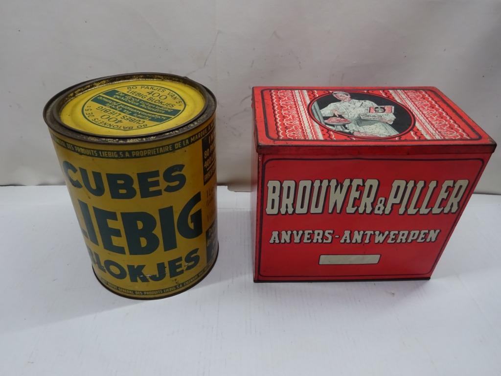 2 vintage blikken,Liebig en Brouwer- Piller., Verzamelen, Ophalen of Verzenden, Gebruikt