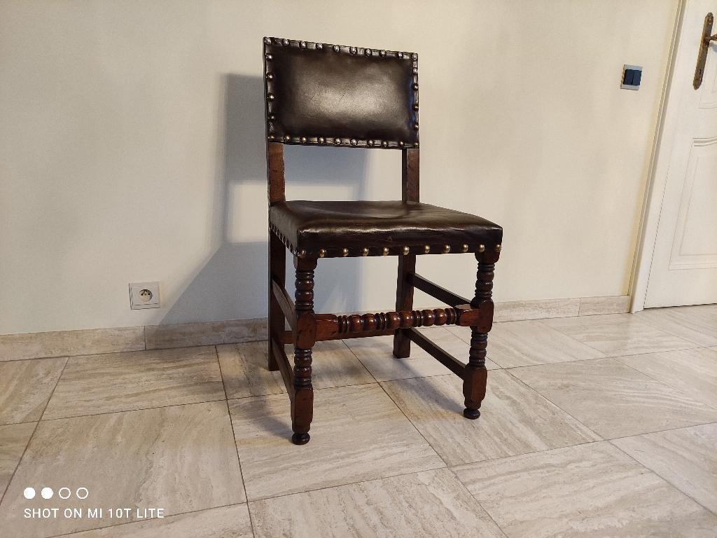 2 Cromwell stoelen in eik en leder, Ophalen, Gebruikt, Renaissance, Bruin