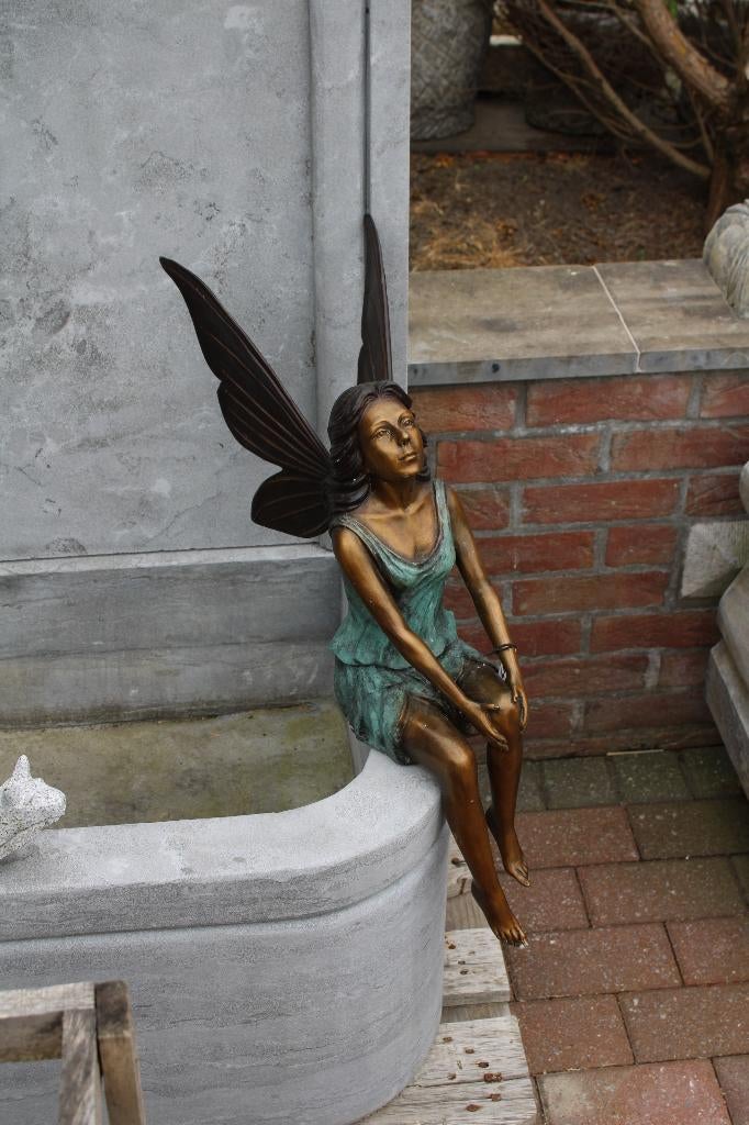 statue grande elfe assise en bronze patinée, Jardin & Terrasse, Décoration murale de jardin, Neuf, Enlèvement ou Envoi