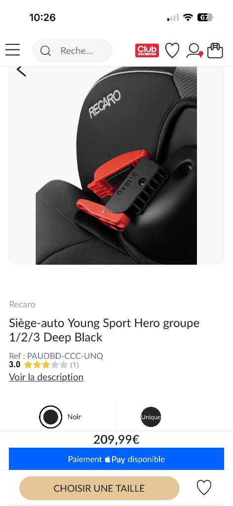 Recaro Siège-auto Young Sport Hero groupe 1/2/3 Deep Black, Enfants & Bébés, Sièges auto, Autres marques, Comme neuf, Enlèvement