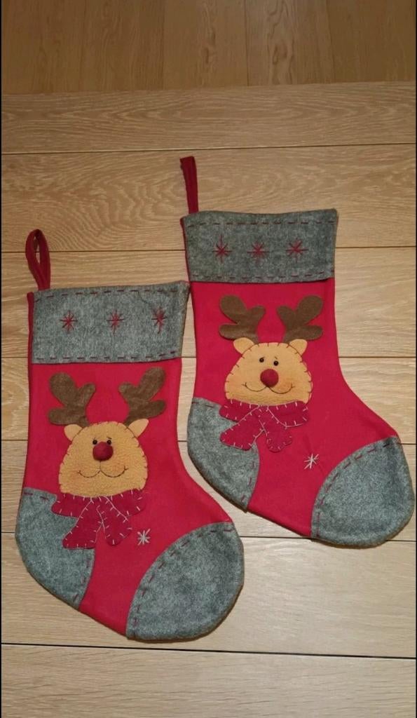 Set van 2 kerstsokken voor de open haard met rendier, Ophalen of Verzenden, Zo goed als nieuw, Versiering