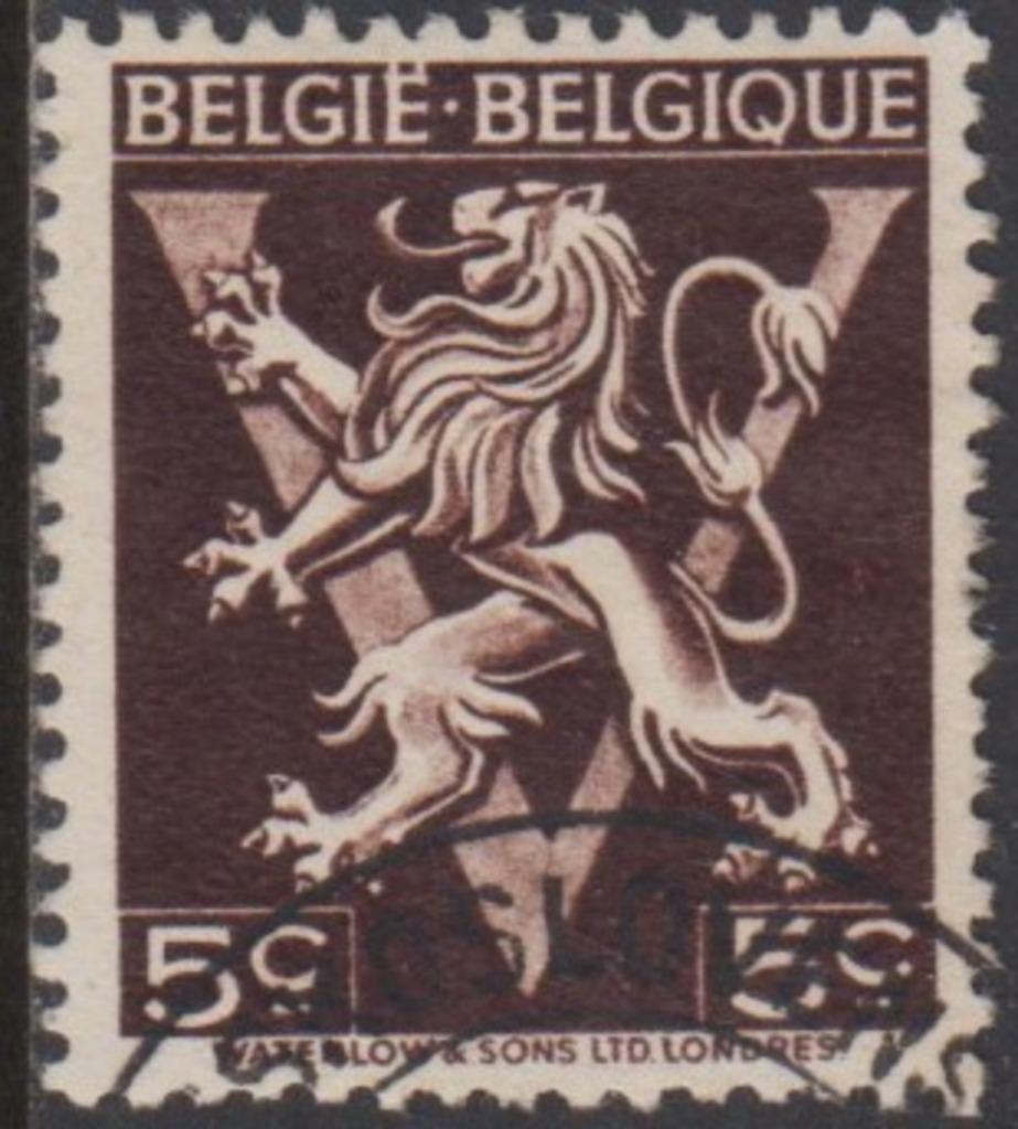 1944 - BELGIQUE - Lion héraldique sur V, « BELGIQUE - BELGIQ, Timbres & Monnaies, Timbres | Europe | Belgique, Affranchi, Timbre-poste