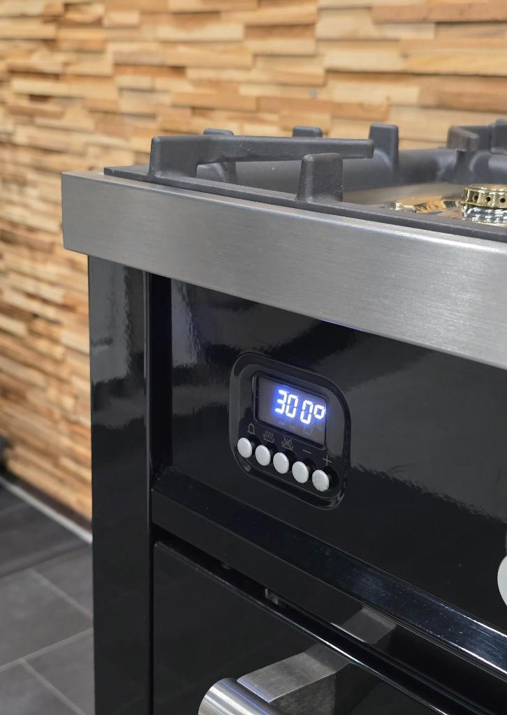 🔥Luxe Fornuis Boretti 90cm hoogglans zwart + rvs 300° oven, Warmhoudplaat, 60 cm of meer, Energieklasse A of zuiniger, Ophalen of Verzenden