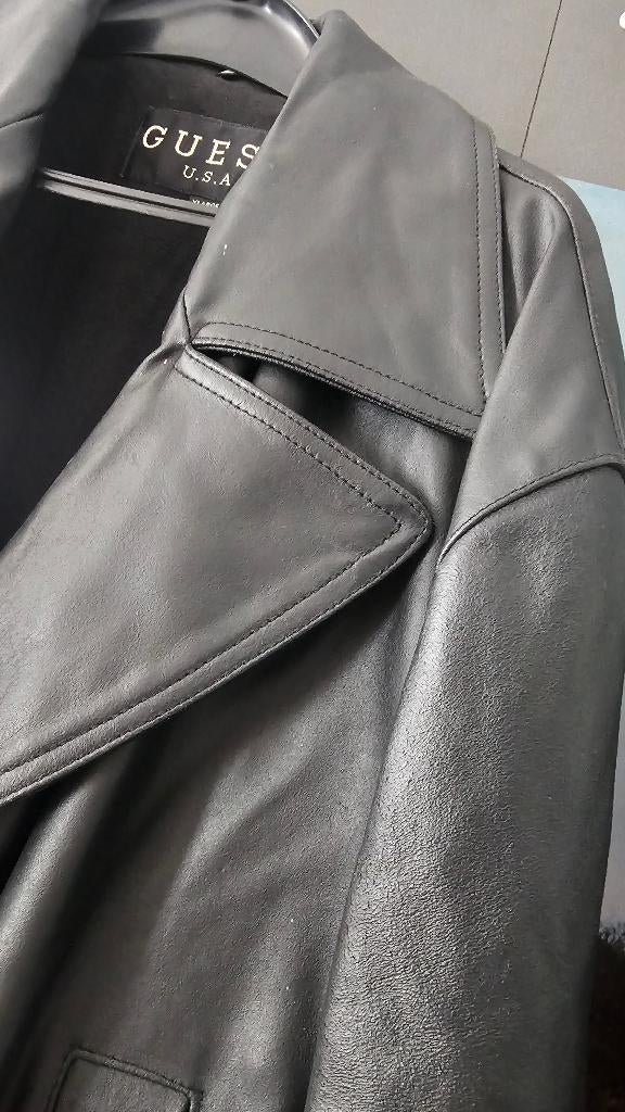 VESTE HOMME EN CUIR NOIR GUESS US XL, Enlèvement ou Envoi, Taille 56/58 (XL), Porté, Guess