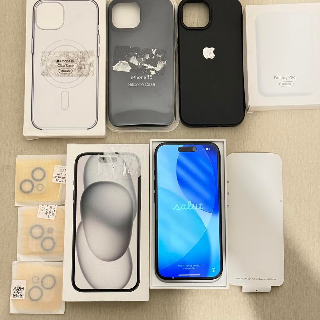 IPHONE 15 128GB BLACK + FACTURE + ACCESSOIRES + BOITE, Télécoms, Téléphonie mobile | Apple iPhone, Neuf, 128 GB, IPhone 15, Enlèvement ou Envoi