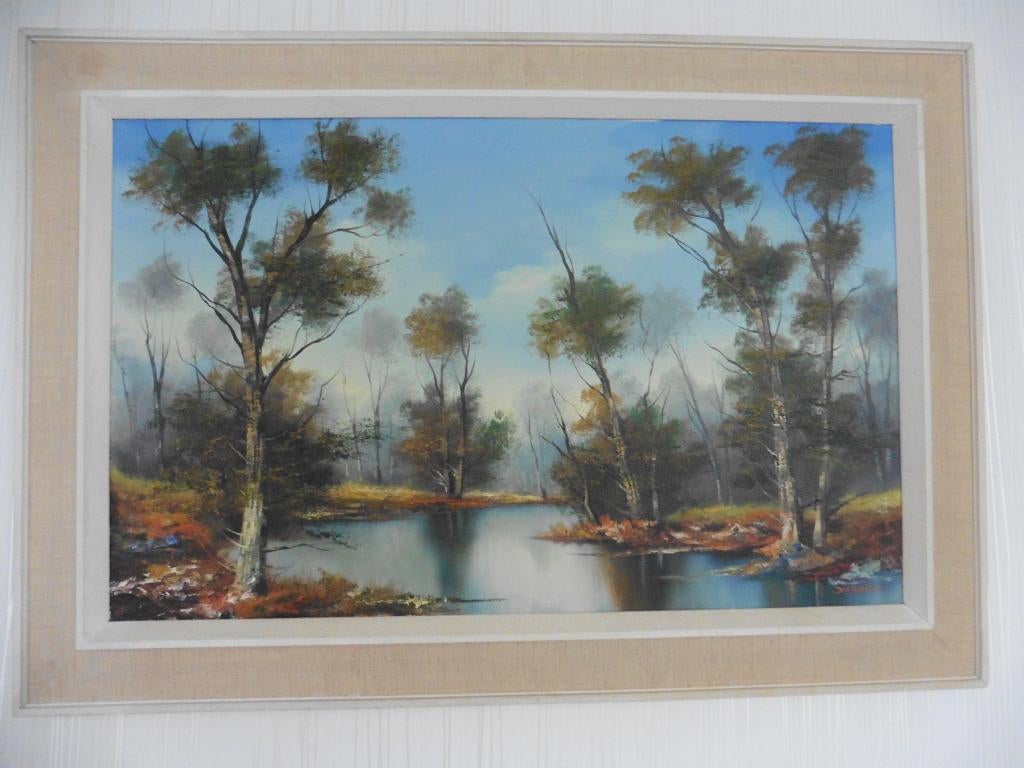 Belle peinture encadrée et signée, paysage, vintage, Enlèvement