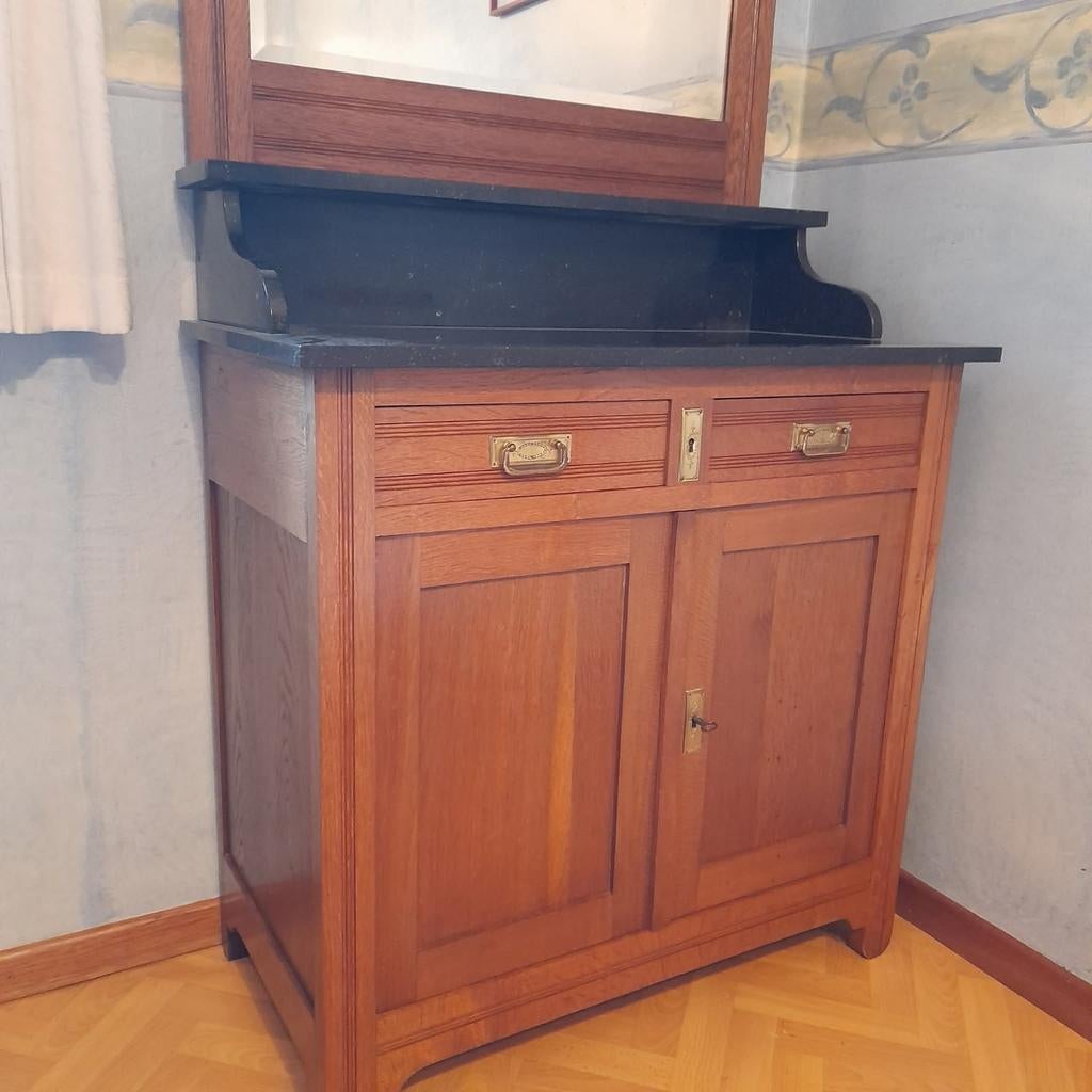 Commode 2 portes avec marbre et miroir- DOIT PARTIR, Enlèvement