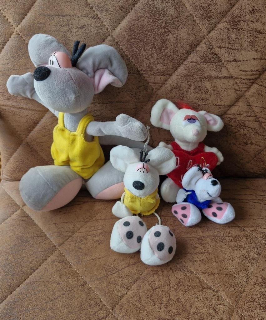 Peluches Diddl - 4 pièces - rouge/jaune/bleu, Collections, Diddl, Comme neuf, Peluche, Diddl, Envoi