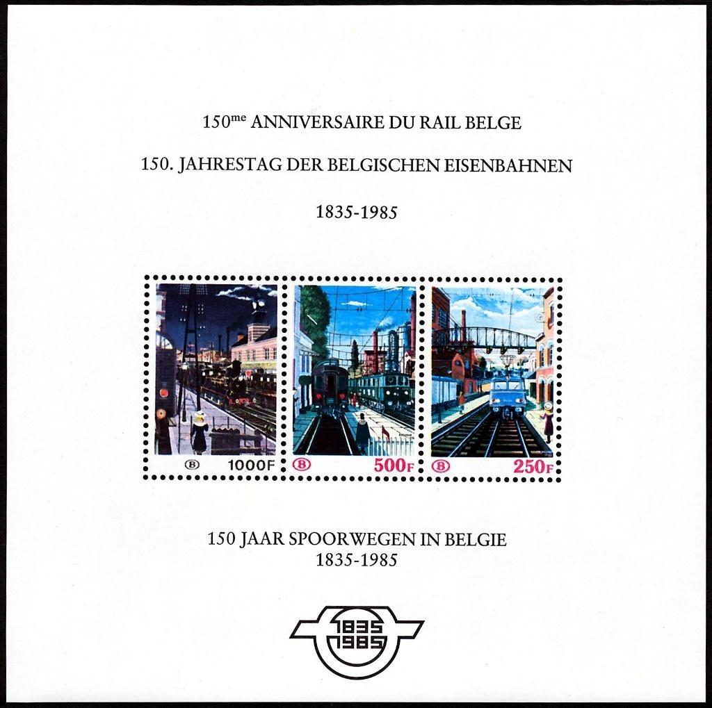 150jaar spoorwegen NMBS (TRBL4, Paul Delvaux, 1985), Postzegels en Munten, Orginele gom, Ophalen of Verzenden, Zonder stempel