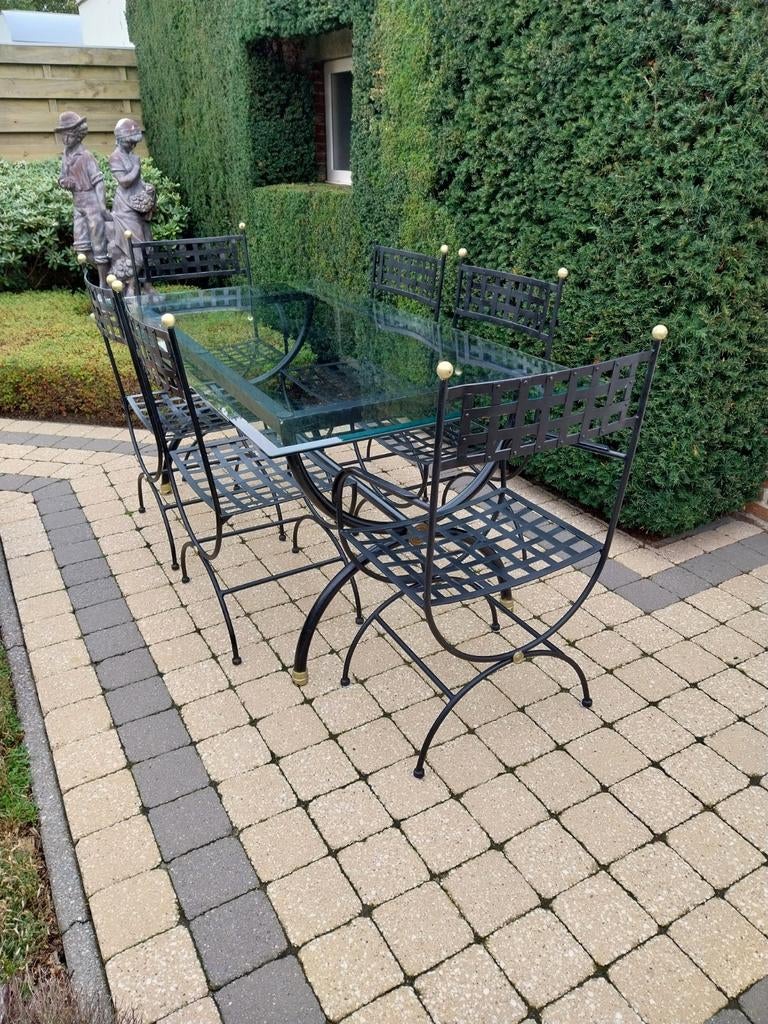 Smeetijzeren tuinset met 6 stoelen, Ophalen, Zo goed als nieuw, 6 zitplaatsen, Tuinset