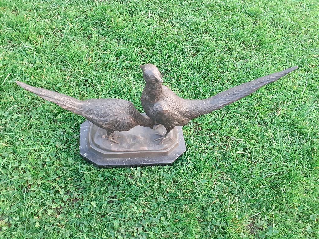 COUPLE DE FAISAN EN BRONZE SUR SOCLE MARBRE, Antiquités & Art, Enlèvement