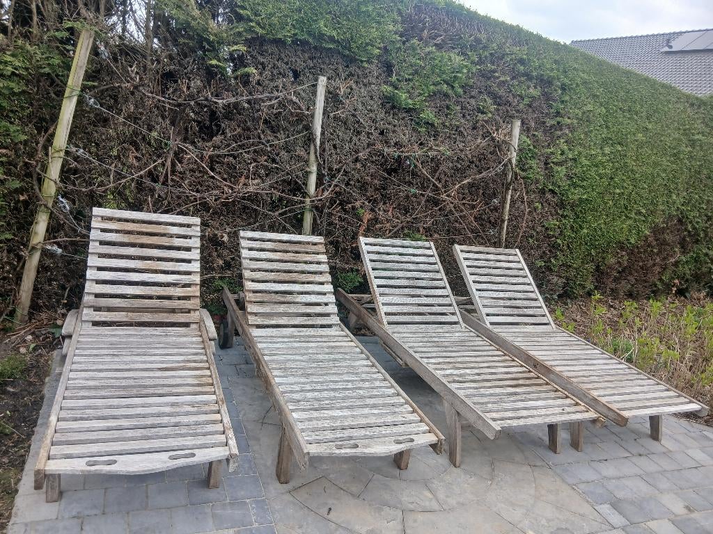 Teak ligbedden, Tuin en Terras, Ophalen, Gebruikt, Teakhout, Verstelbaar