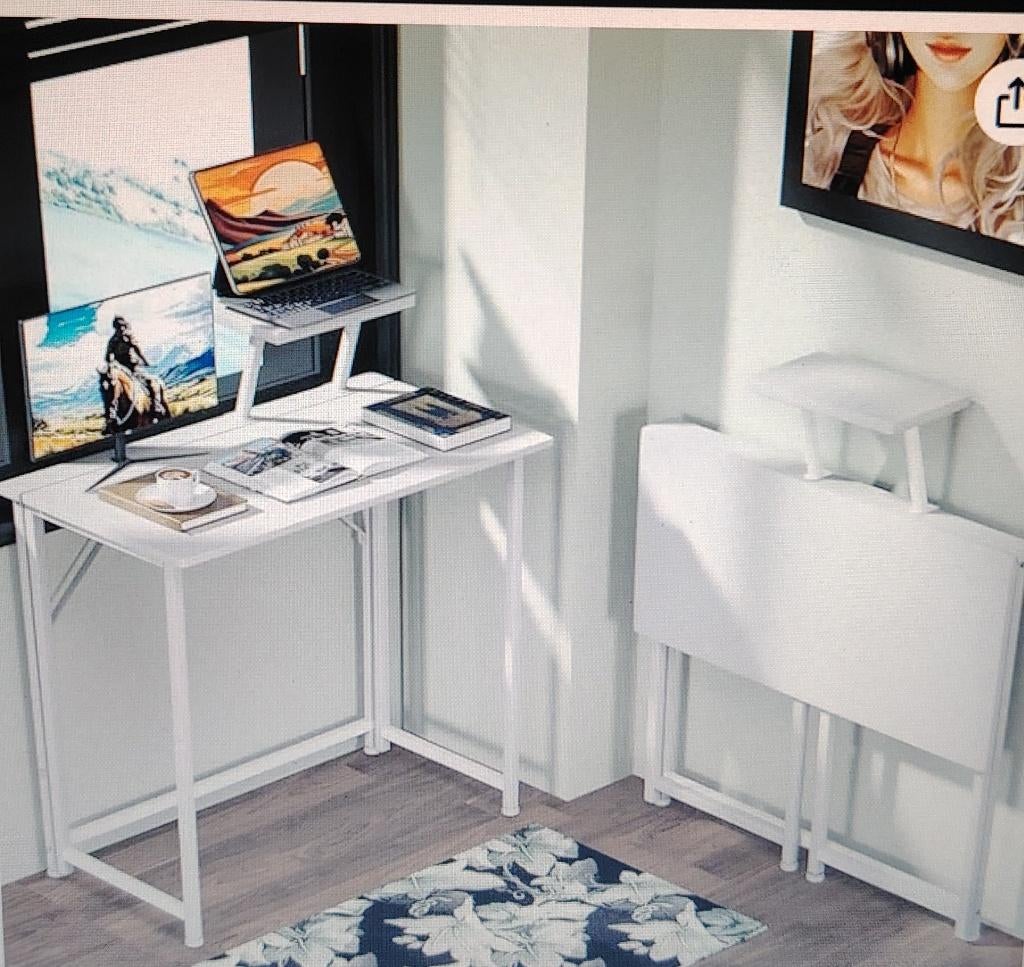 Petit Bureau pliable, Maison & Meubles, Bureaux, Comme neuf, Bureau d'ordinateur, Moderne, Blanc, Démontable, Avec support écran
