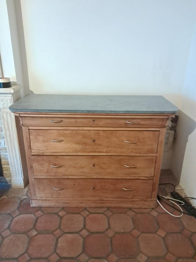 Superbe Commode Louis-Philippe en Merisier – Plateau Marbre, Maison & Meubles, Moins de 100 cm, Comme neuf, 100 à 150 cm, Enlèvement