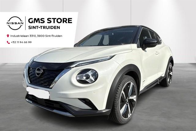 Nissan Juke 1.6 Hybrid 145 N-Design Apple Carplay, achteruit, Auto's, Stof, Gebruikt, 1600 cc, Wit