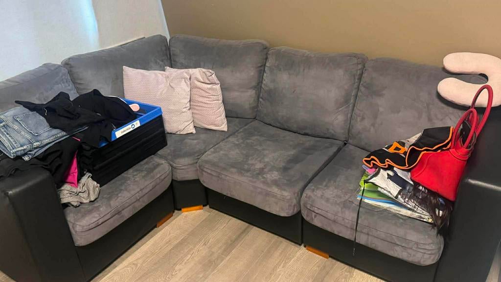 Canapé d’angle modulable + pouf, Enlèvement, Comme neuf, Tissus, Moderne