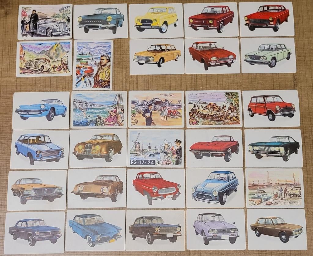 30 oude prentjes: De auto's in de wereld 1964, Ophalen of Verzenden, Gebruikt, Overige onderwerpen, Prent